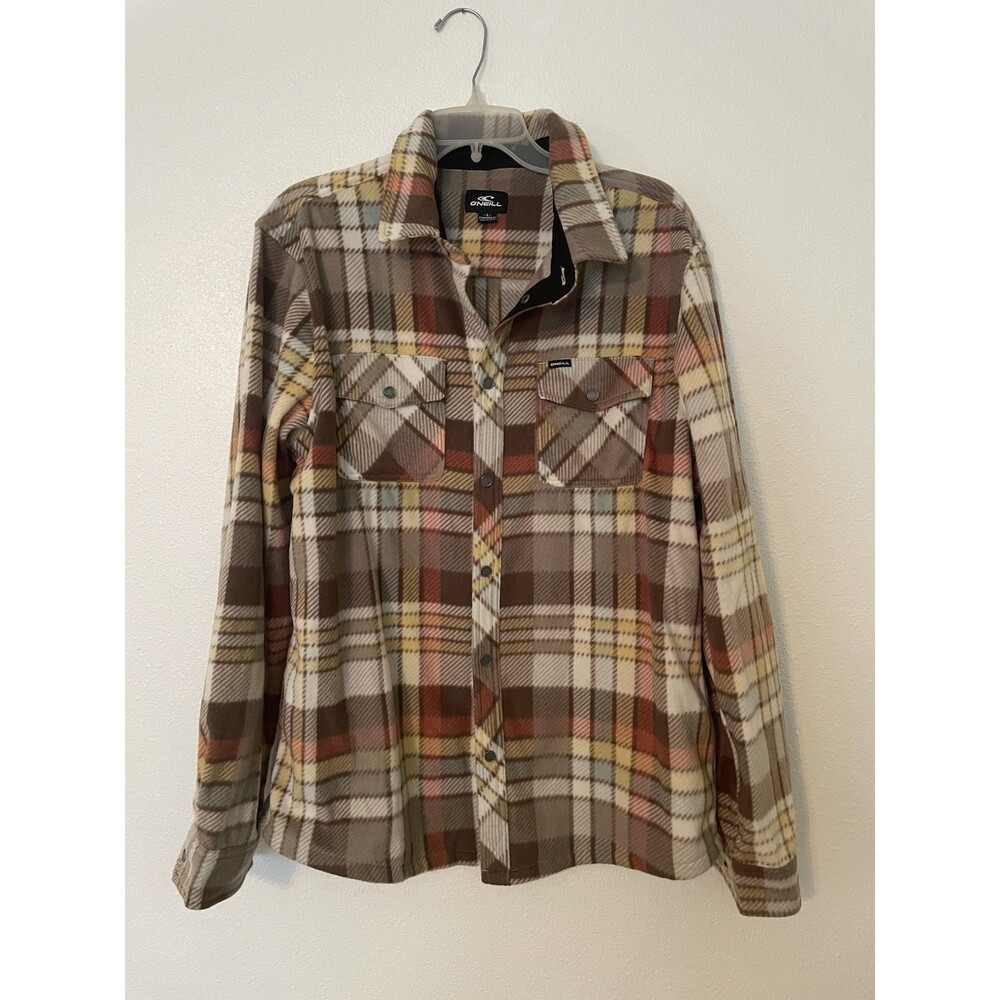 O'Neill Mens Glacier Plaid Superfleece Standard Fit Flannel Large Tan Brown